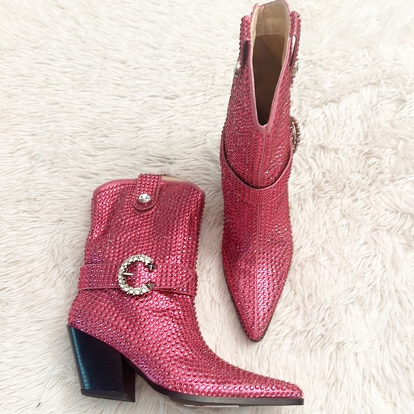 NEW Azalea Wang Federica Rhinestone Western Pink Cowboy heel boot women size 7 - Picture 7 of 8